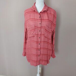 Billabong Easy Movin Long Sleeve Button Front Pink Shirt Size Medium